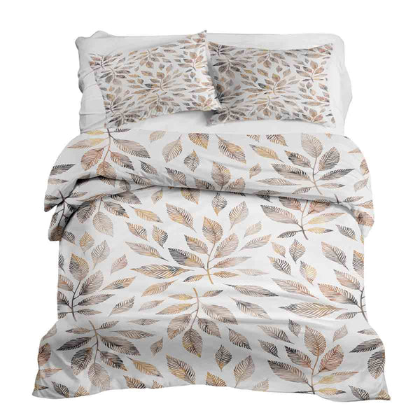 Therapy blanket bedding set, white with light brown branches.