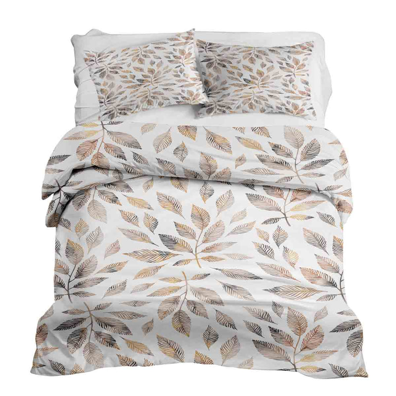 Therapy blanket bedding set, white with light brown branches.