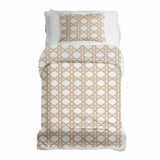 Therapy blanket bedding set, white with beige circles.
