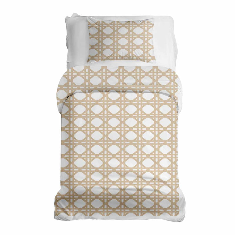 Therapy blanket bedding set, white with beige circles.