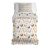 Therapy blanket bedding set, white with chickens.