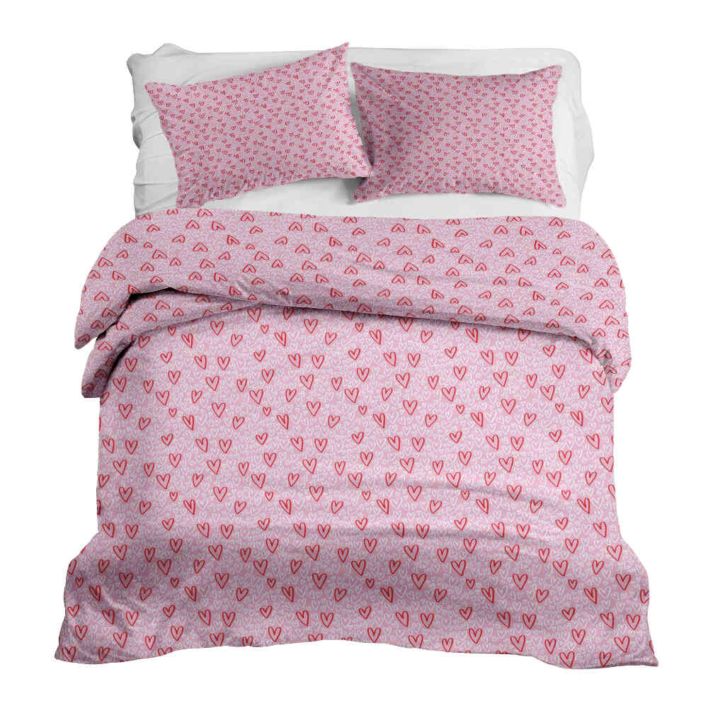 Set di biancheria da letto con coperta terapeutica rosa con cuori rossi
