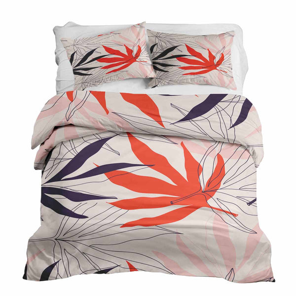 Therapy blanket and bedding set, beige with colorful leaves.