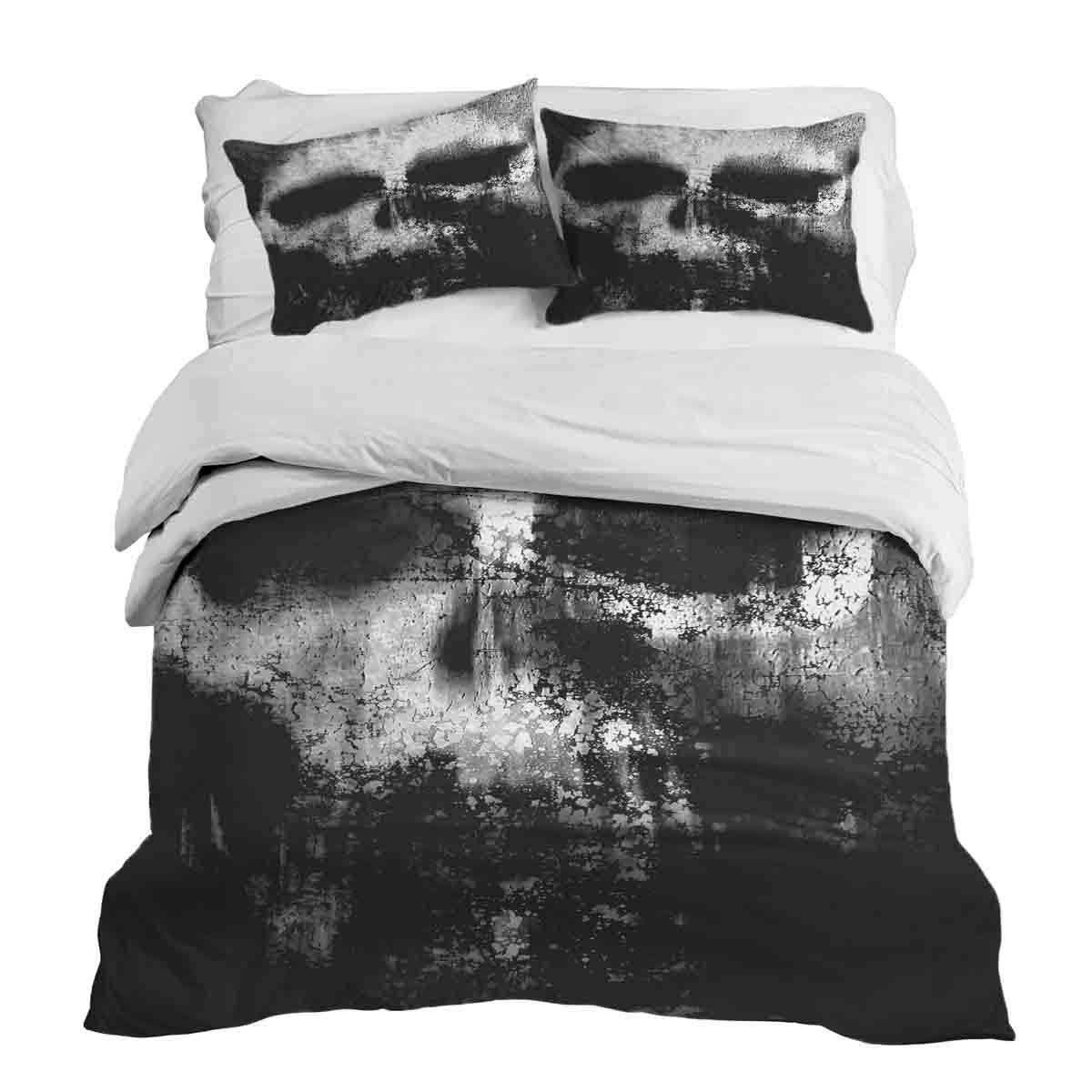 Set di biancheria da letto con coperta terapeutica nera con motivo mélange