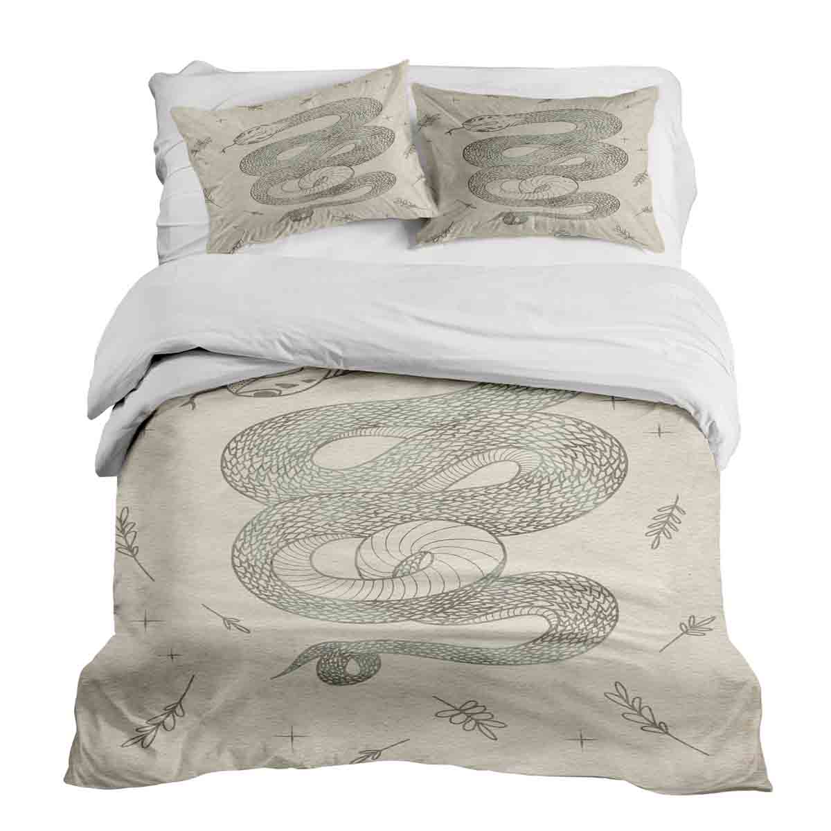 Set di biancheria da letto beige con coperta terapeutica e serpente