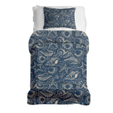 Therapy blanket and bedding set, blue with shells.