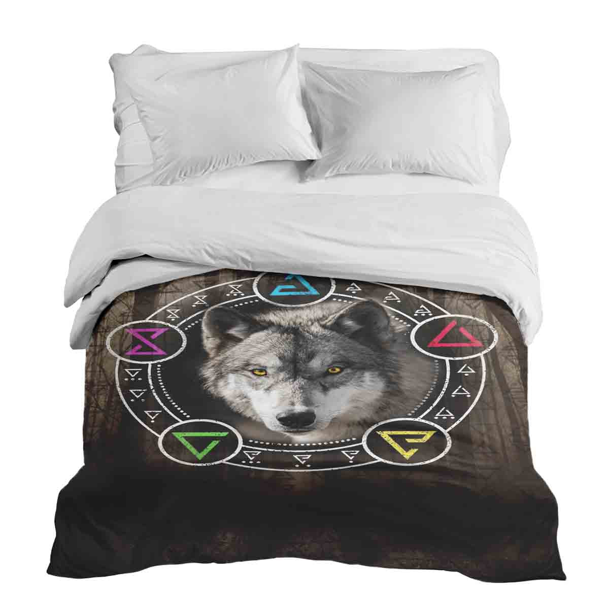 Originele therapiedeken - katoenen hoes bruin met wolf