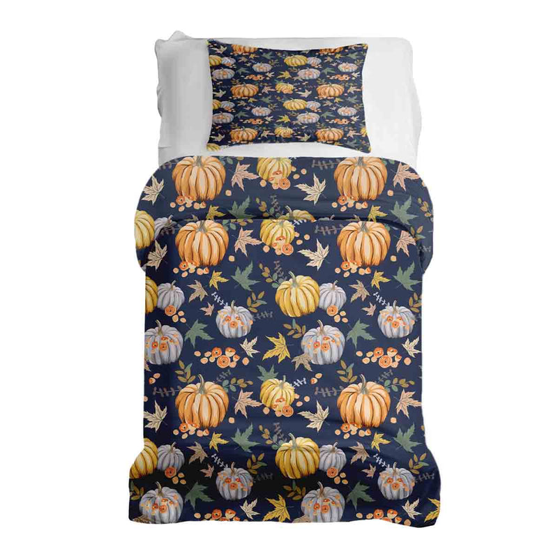 Therapy blanket and bedding set, blue with pumpkins.
