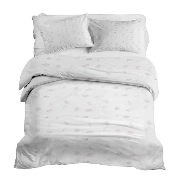 Therapy blanket and bedding set, white with pink branches.