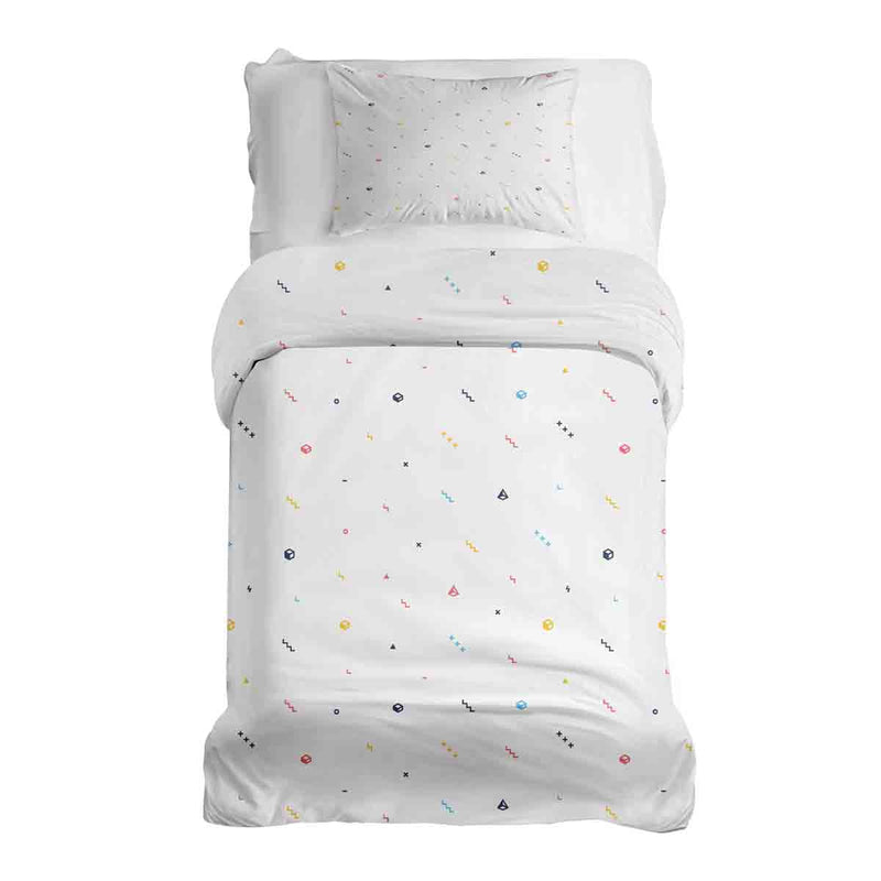 Juego de ropa de cama con manta terapéutica blanca con formas coloridas
