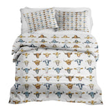 Therapy blanket bedding set, white with bull heads.