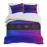 Therapy blanket bedding set, purple with shapes.