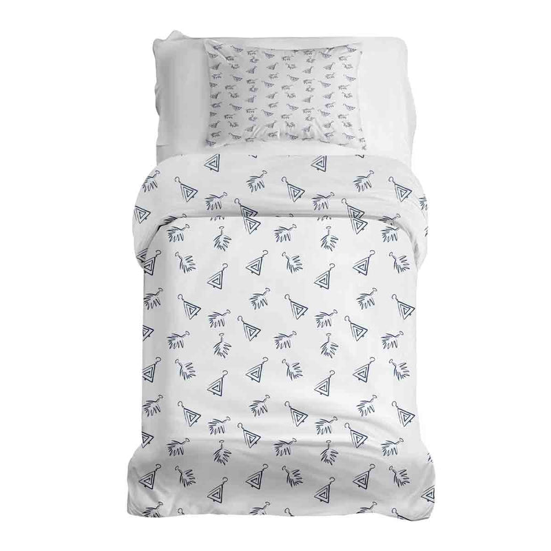 Therapy blanket bedding set, white, with boho earrings.