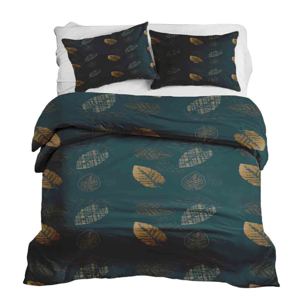Therapy blanket bedding set, green with golden leaf.