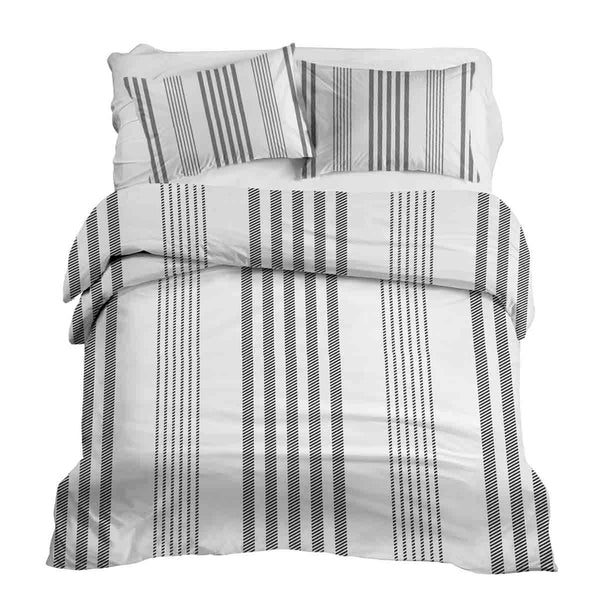 Therapy blanket and bedding set, grey with thick and thin stripes.