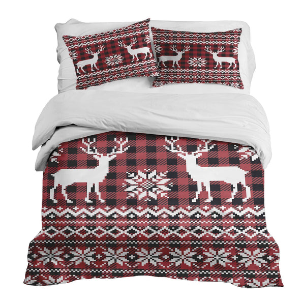 Therapy blankets bedding set, checkered with reindeer.