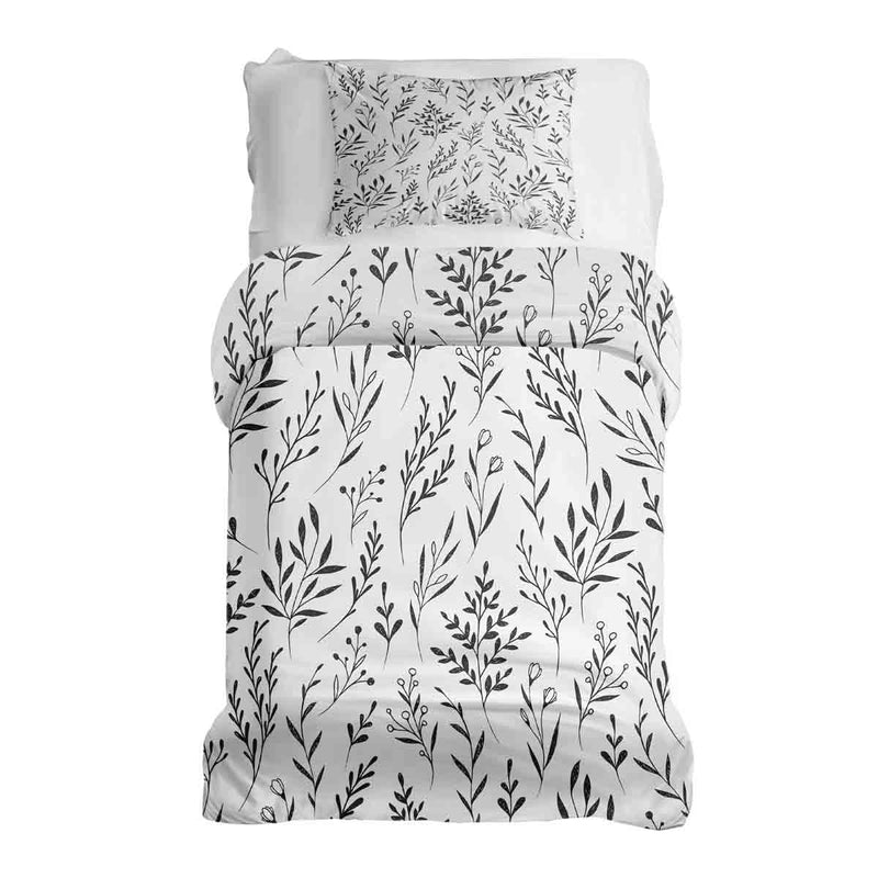 Therapy blanket bedding set, white with black branches.