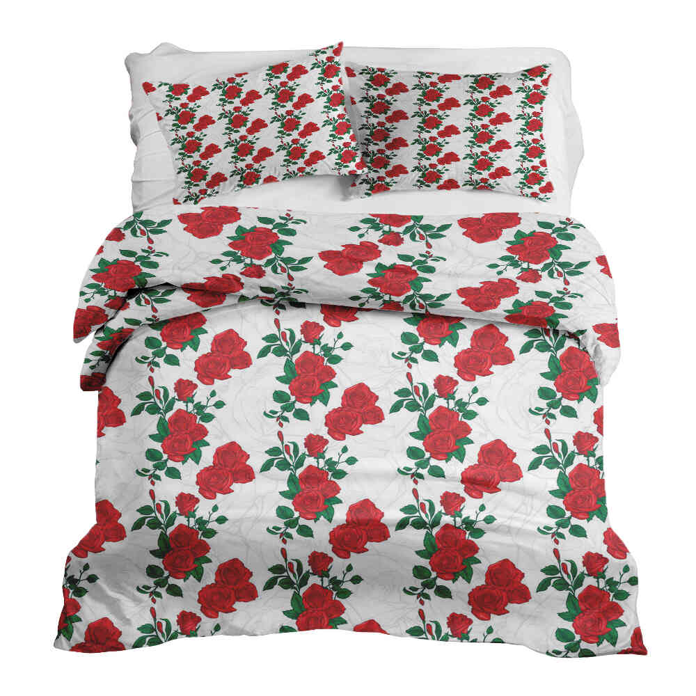 Therapy blankets bedding set white with rose bush