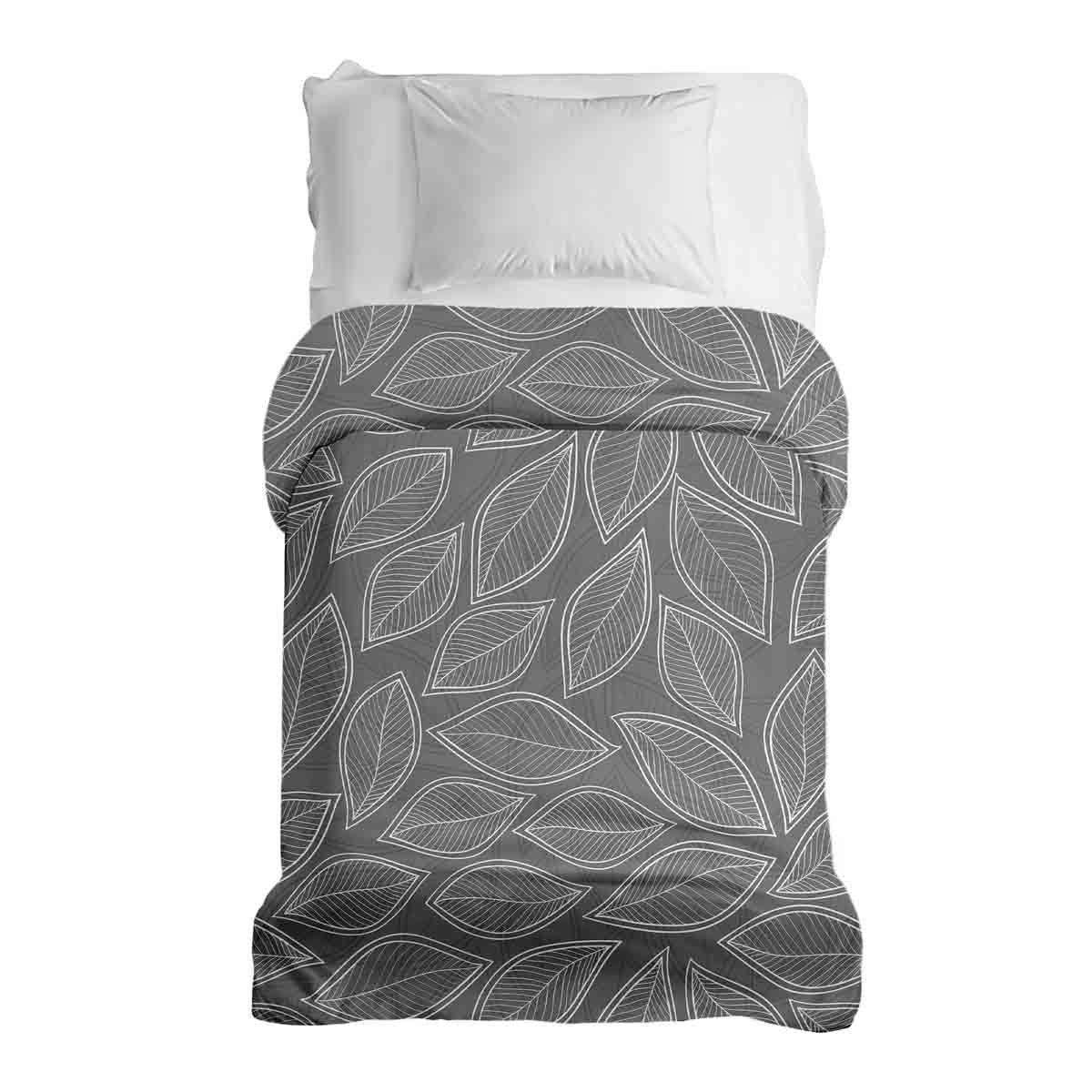 Couverture thérapeutique originale - Housse en coton grise avec feuilles de palmier blanches
