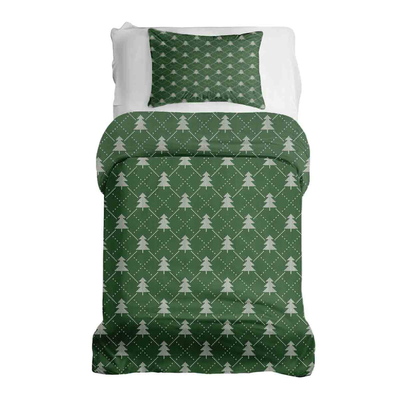 Therapy blanket bedding set, green with fir trees.