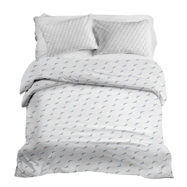 Therapy blanket and bedding set, white with blue waves.