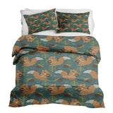 Set di biancheria da letto con coperta terapeutica verde con scoiattolo