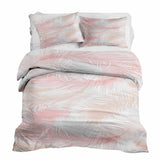 Therapy blanket bedding set, white with pink feathers.