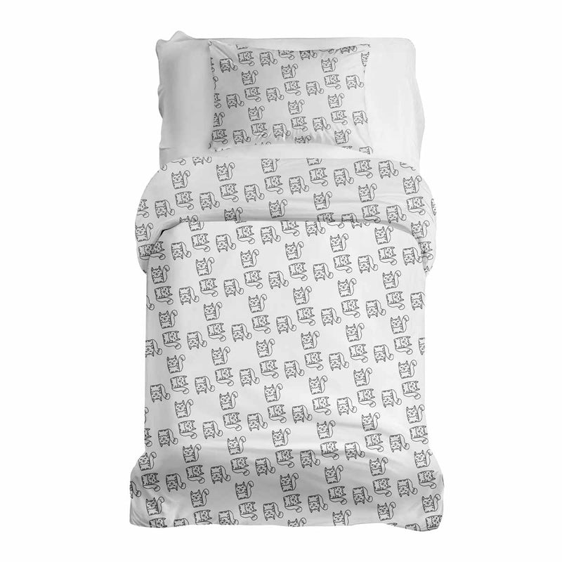 Therapy blanket bedding set, white with cat.