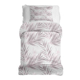 Therapy blanket and bedding set, white with purple leaves.