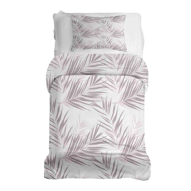 Therapy blanket and bedding set, white with purple leaves.