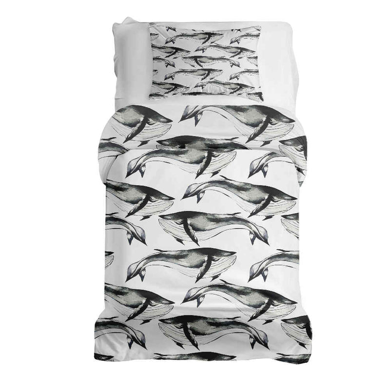Set di biancheria da letto con coperta terapeutica Balena Blu nera