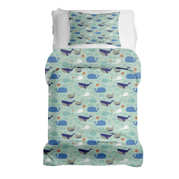 Therapy blanket bedding set green with whales