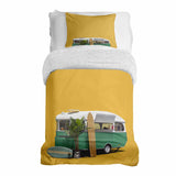 Set di biancheria da letto con coperta terapeutica gialla con autobus