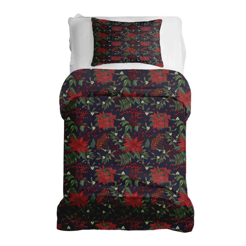 Set de ropa de cama con manta terapéutica y flor de Pascua roja