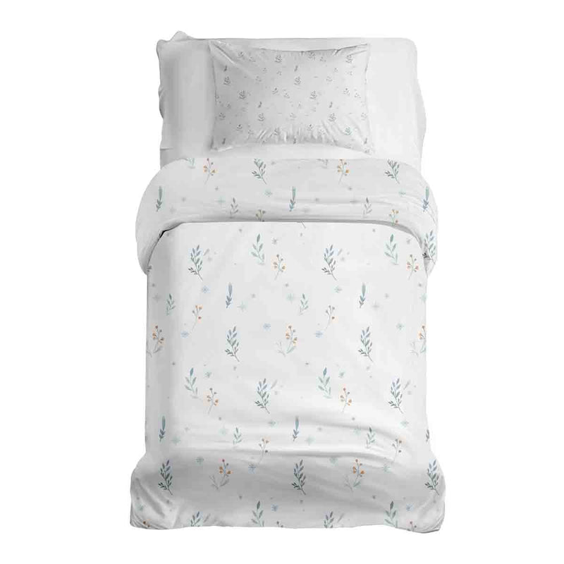 Therapy blanket and bedding set, white with spring flowers.