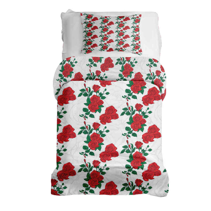 Therapy blanket and bedding set, white with rose bush.