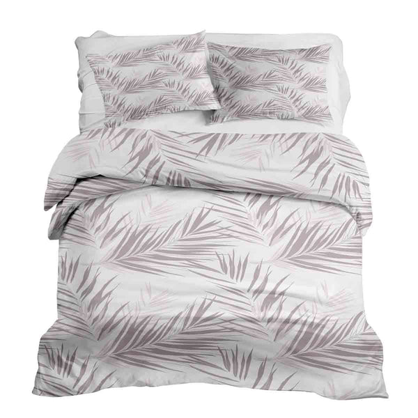 Therapy blanket and bedding set, white with purple leaves.