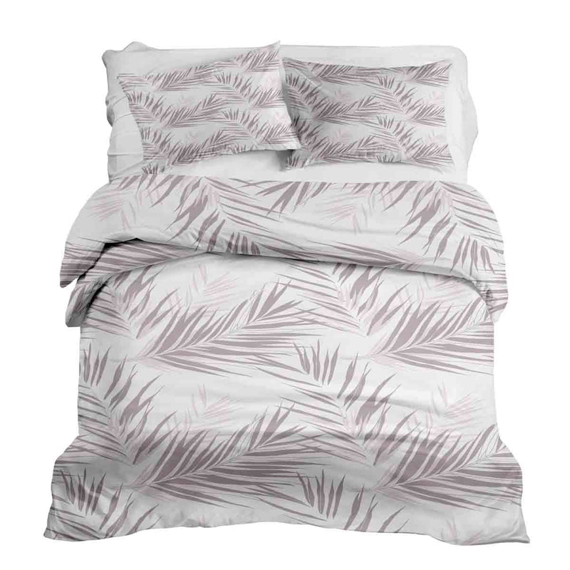Therapy blanket and bedding set, white with purple leaves.
