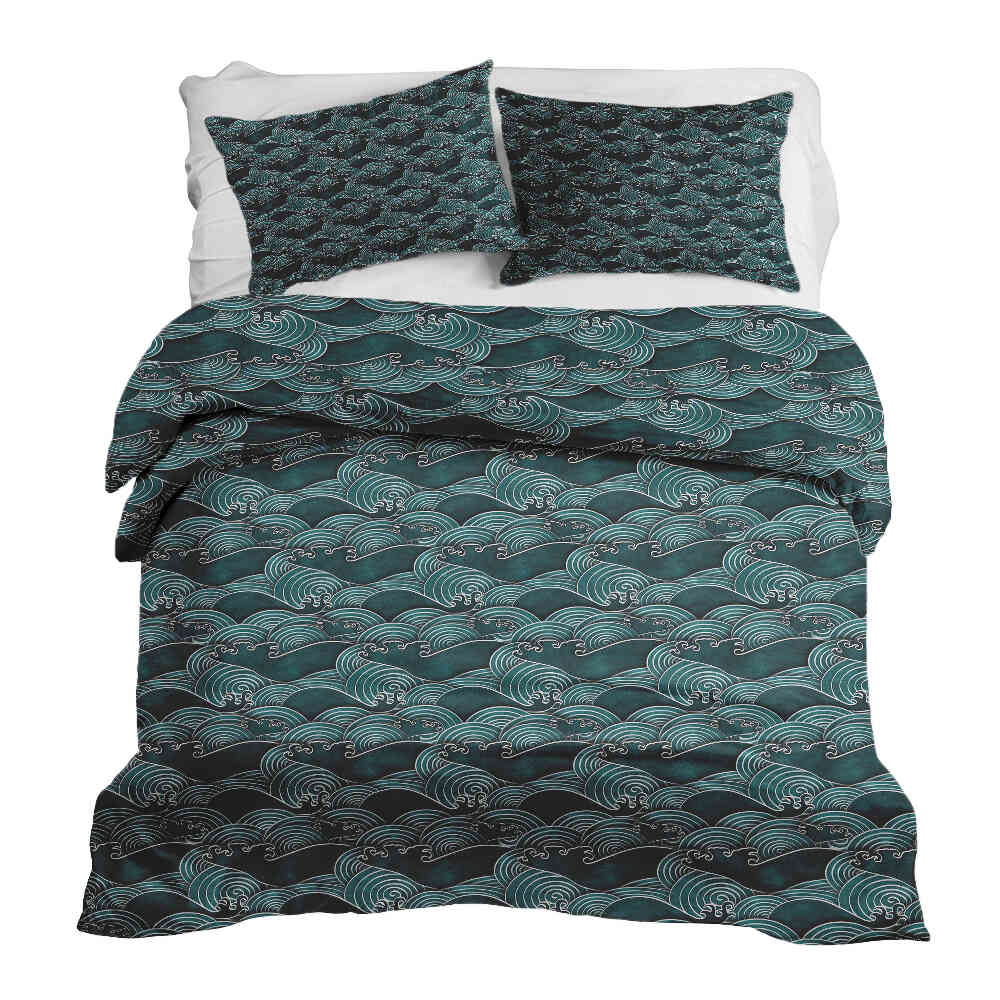 Therapy blankets bedding set waves turquoise-green
