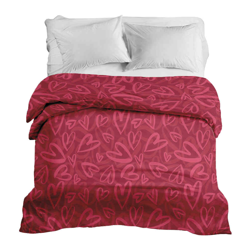 Manta terapéutica original - Funda de algodón roja con motivo de corazón rosa