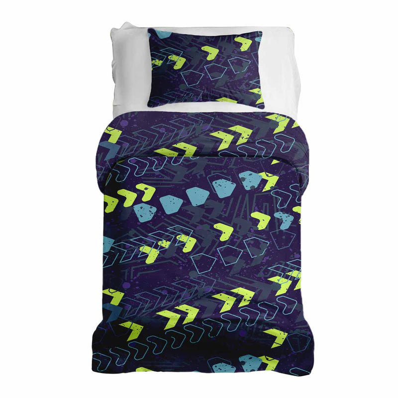 Therapy blanket and bedding set, dark blue with arrows.