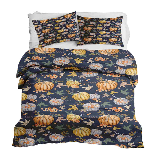 Therapy blanket and bedding set, blue with pumpkins.
