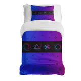 Therapy blanket bedding set, purple with shapes.