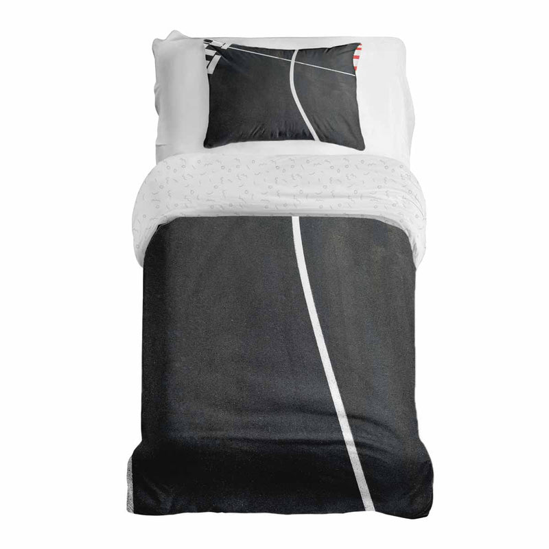 Therapy blankets bedding set dark grey with white stripes