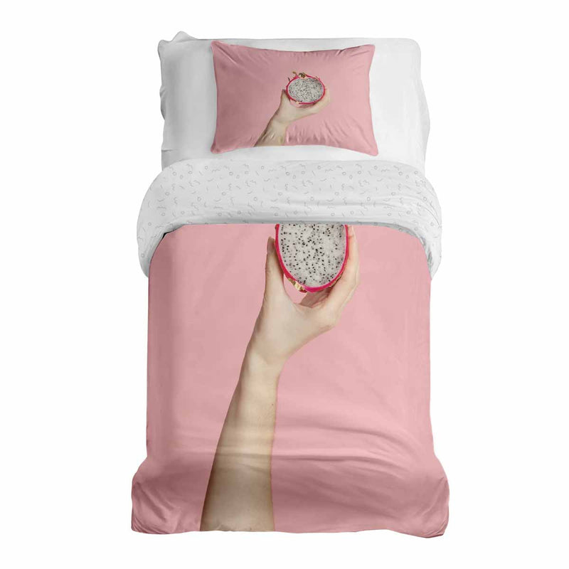 Set de ropa de cama con manta terapéutica rosa con fruta del dragón