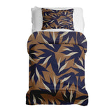 Therapy blanket and bedding set, brown with blue leaves.