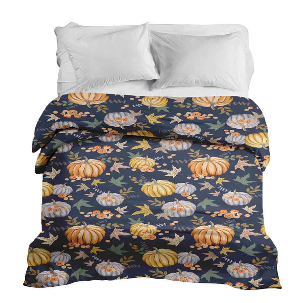 Therapiedekens katoenen hoes blauw met pompoenen