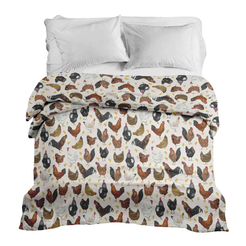Original therapy blanket - cotton cover white with many chickens