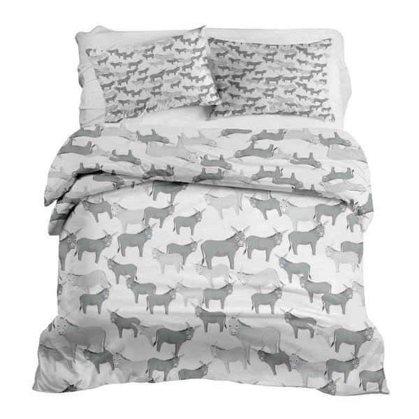 Therapy blankets bedding set grey with donkeys