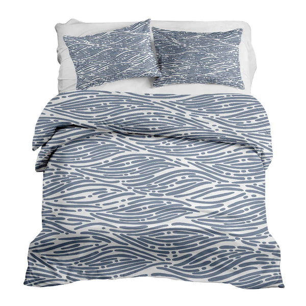 Therapy blankets bedding set, wavy pattern, blue.
